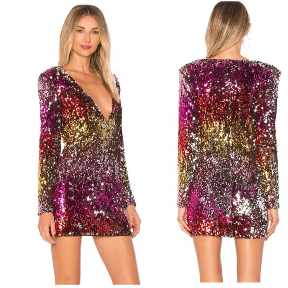 H:OURS Women's V-Neck Sequin Mini Dress size Small